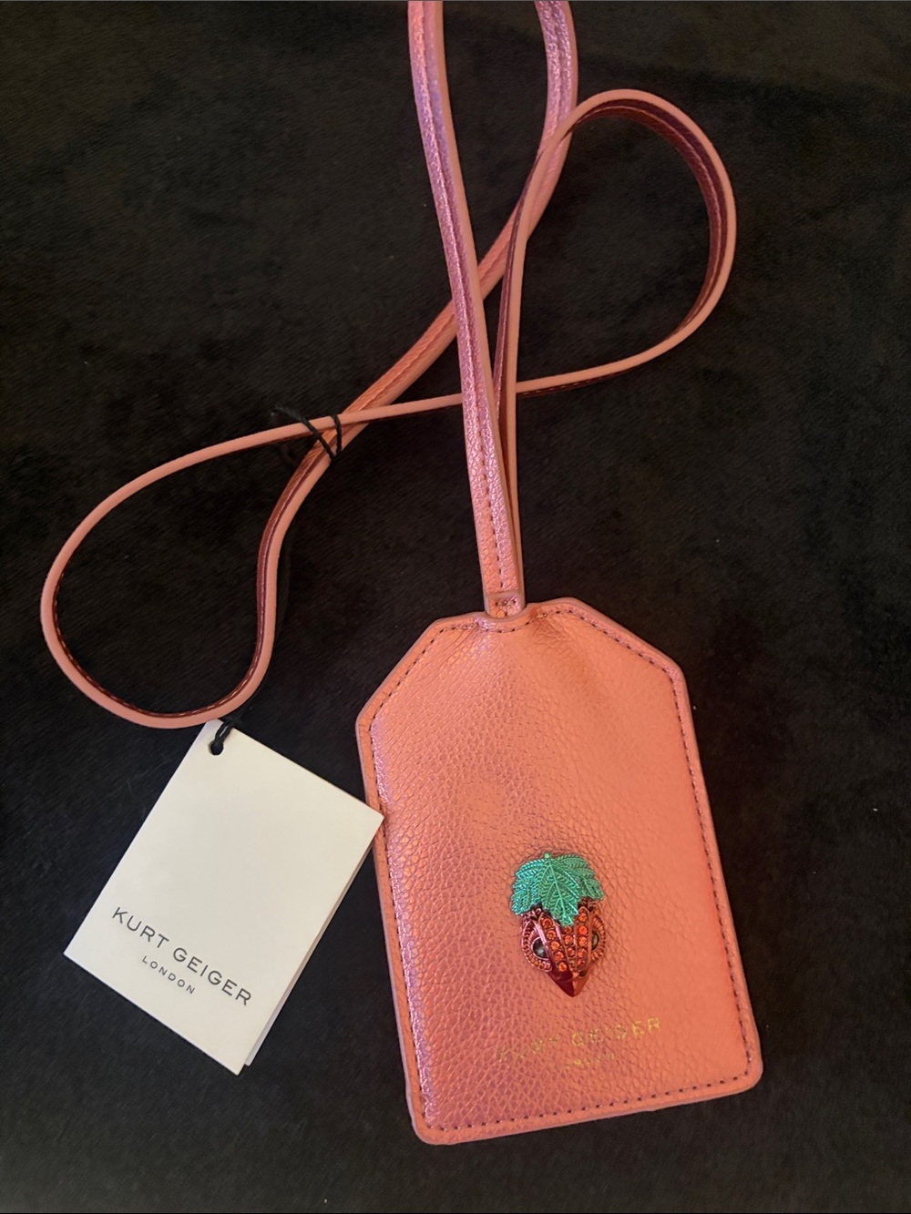 Kurt Geiger Pink Strawberry Leather Luggage Tag